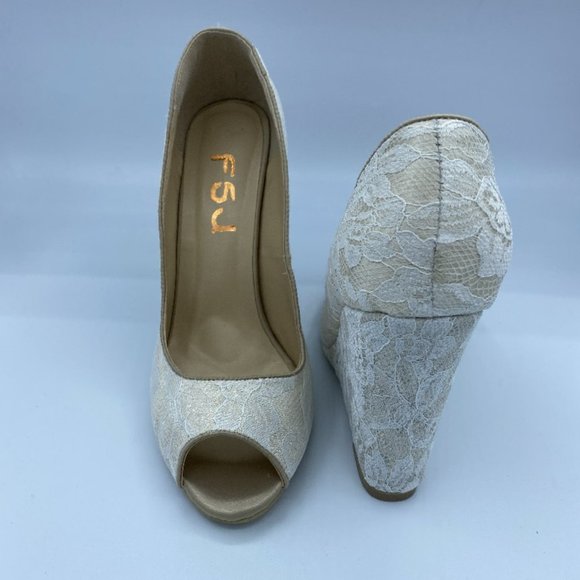 Women's Open Toe Platform Heel Lace Wedges Sandals - Picture 6 of 12